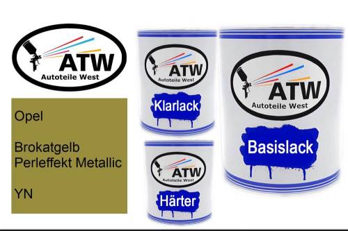 Opel, Brokatgelb Perleffekt Metallic, YN: 1L Lackdose + 1L Klarlack + 500ml Härter - Set, von ATW Autoteile West.